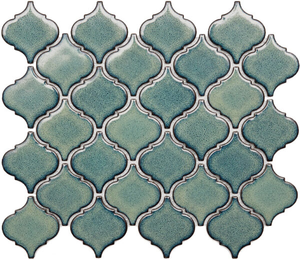 Арабеска керамическая плитка мозаика светлая сине-зеленая глянец